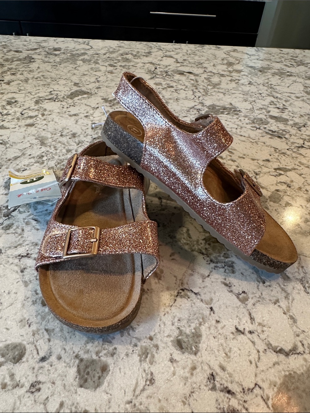 NWT Cat & Jack Rose Gold Glitter Double Buckle Sandals - Rose Gold.  Size 11.